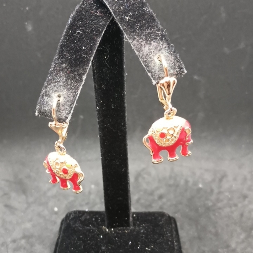 Gold and Red Elephant Earrings